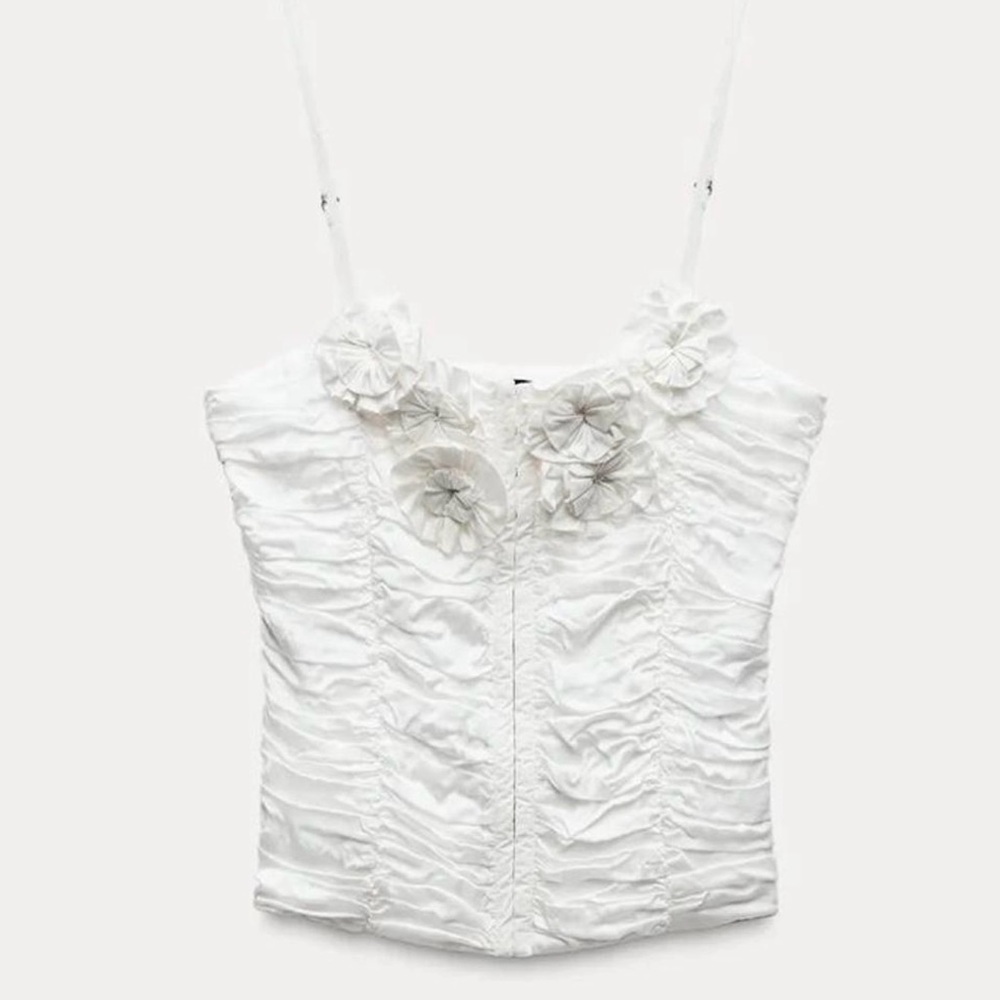 Zara White Floral Ruched Camisole